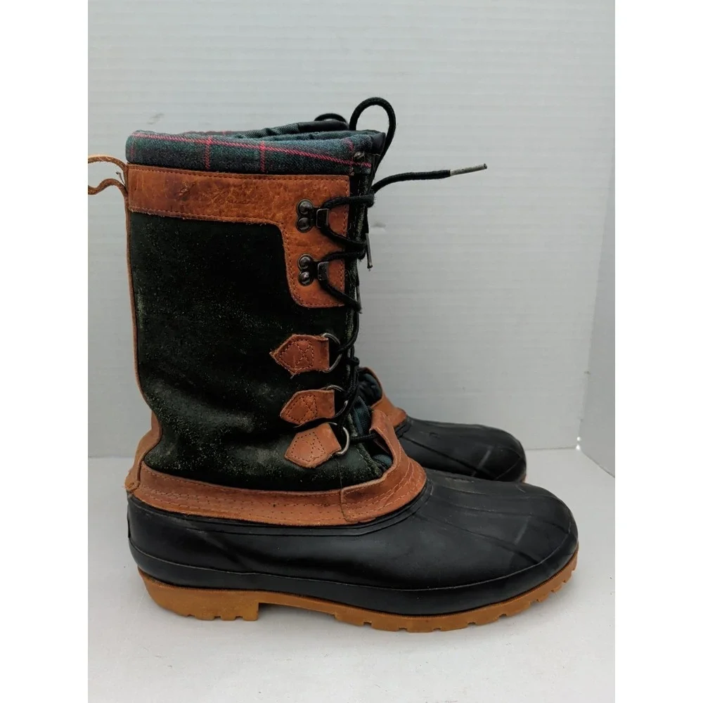 Vtg Eddie Bauer Insulated Duck Boots Men 11 Green Plaid Suede Utility Chore Barn